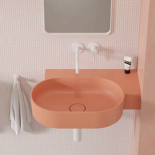Lavoar suspendat Omnires Ovo M+ finisaj coral mat 64.5 cm dreapta [3]