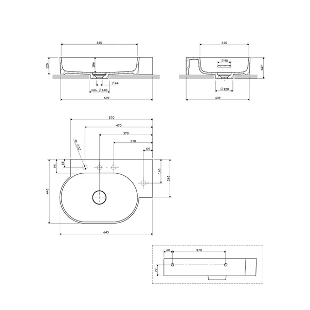 Lavoar suspendat Omnires Ovo M+ finisaj albastru inchis mat 64.5 cm dreapta [5]