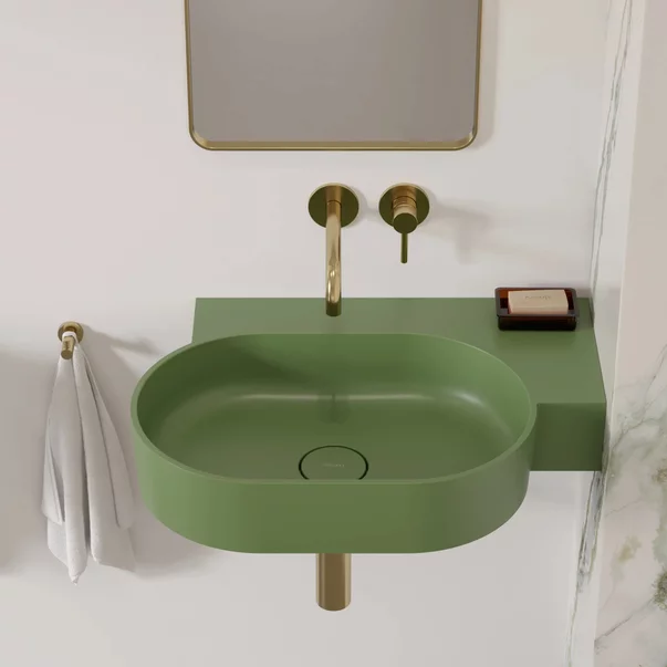 Lavoar suspendat Omnires Ovo M+ finisaj verde mat 64.5 cm dreapta [1]