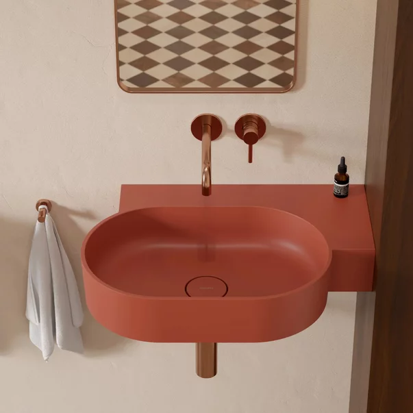 Obiecte Sanitare - Lavoar suspendat Omnires Ovo M+ finisaj portocaliu mat 64.5 cm dreapta