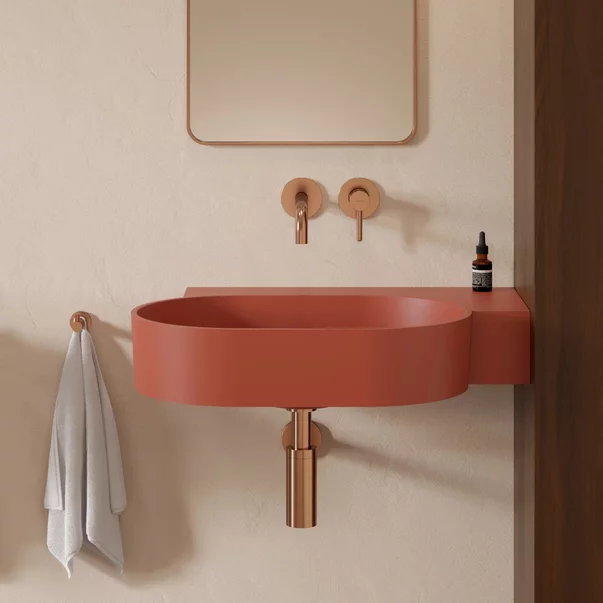 Lavoar suspendat Omnires Ovo M+ finisaj portocaliu mat 64.5 cm dreapta [2]