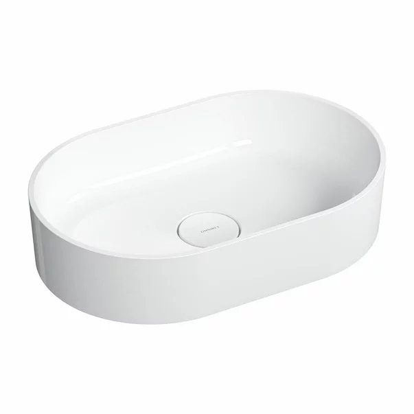 Pachet lavoar pe blat Omnires Ovo M+ alb 55 cm, baterie lavoar Hansgrohe Vernis Blend negru si ventil lavoar Click-Clack D negru [4]