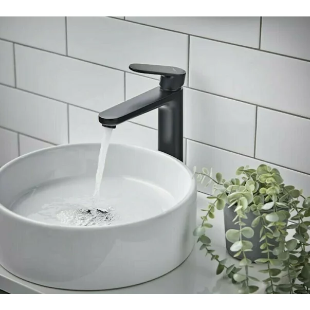 Pachet lavoar pe blat Omnires Ovo M+ alb 55 cm, baterie lavoar Hansgrohe Vernis Blend negru si ventil lavoar Click-Clack D negru [5]