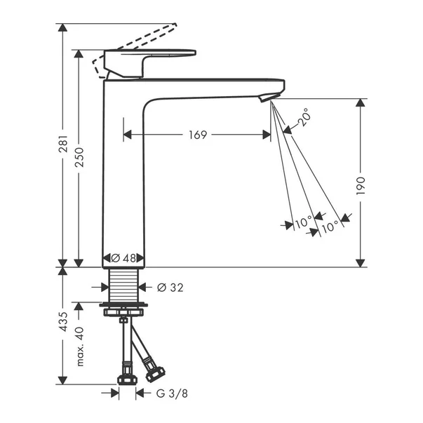 Pachet lavoar pe blat Omnires Ovo M+ alb 55 cm, baterie lavoar Hansgrohe Vernis Blend negru si ventil lavoar Click-Clack D negru [8]