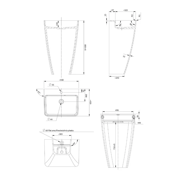 Lavoar freestanding Omnires Parma M+ dreptunghiular negru - alb 55 cm [2]