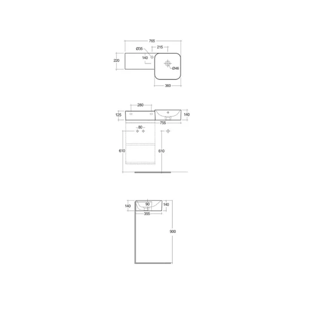 Lavoar suspendat Rak Ceramics Petit stanga 77 cm alb [2]