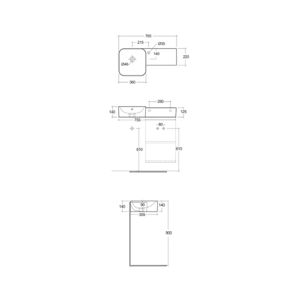 Lavoar suspendat Rak Ceramics Petit dreapta 77 cm alb [2]