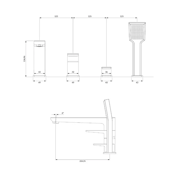 Baterie de cada/dus cu 4 elemente Omnires Parma grafit [2]