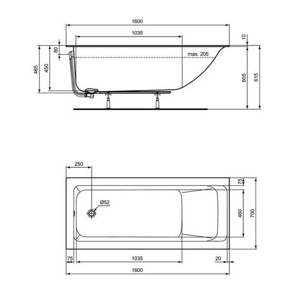Cada dreptunghiulara Ideal Standard Connect Air 160X70 cm alb lucios [3]