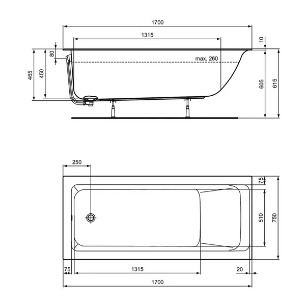 Cada dreptunghiulara Ideal Standard Connect Air 170X75 cm alb lucios [3]