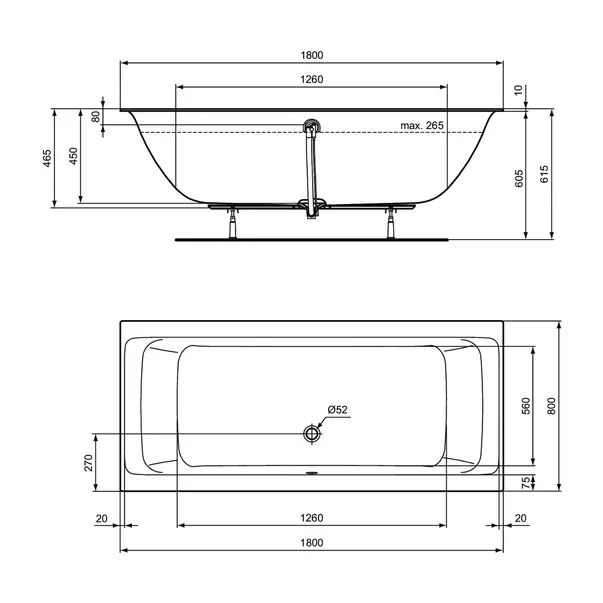 Cada dreptunghiulara Ideal Standard Connect Air 180X80 cm alb lucios [3]
