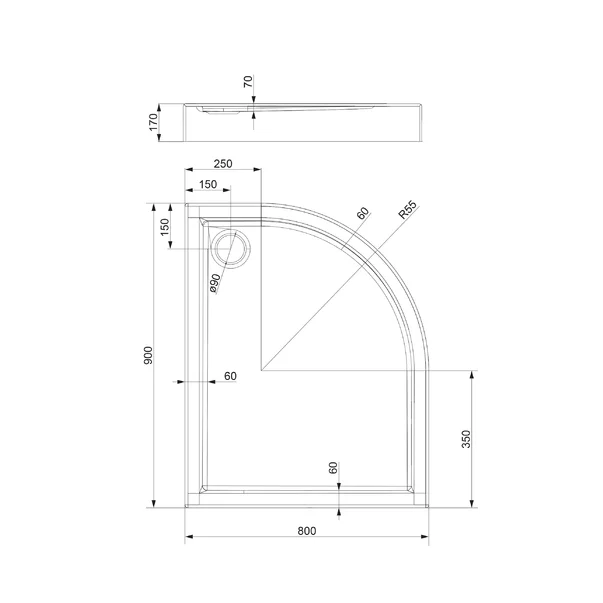 Cadita dus semirotunda  Omnires Riverside alb  90x80 cm [4]