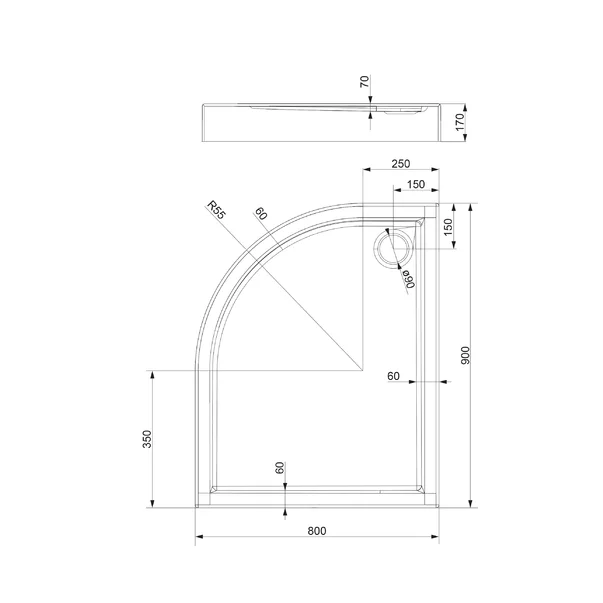 Cadita dus semirotunda  Omnires Riverside alb  80x90 cm [4]