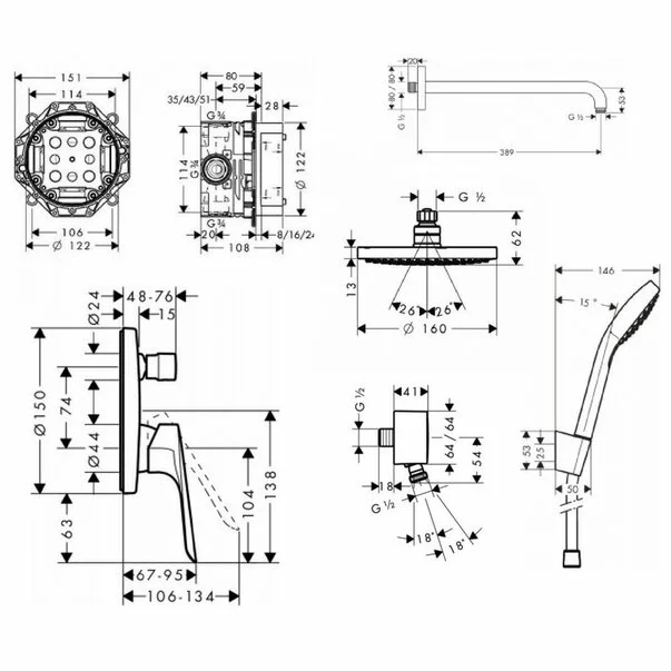 Sistem de dus incastrat Hansgrohe Logis E Croma Select crom lucios [2]