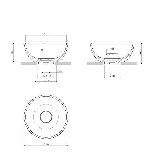 Lavoar pe blat Omnires Shell M+ finisaj gri cenusa mat 35 cm [3]