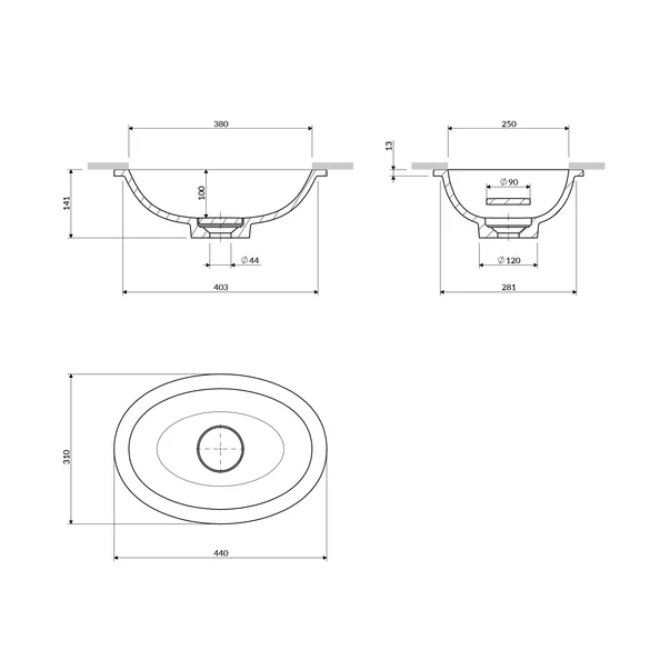 Lavoar sub blat Omnires Shell M+ finisaj gri cenusa mat 45 cm [7]