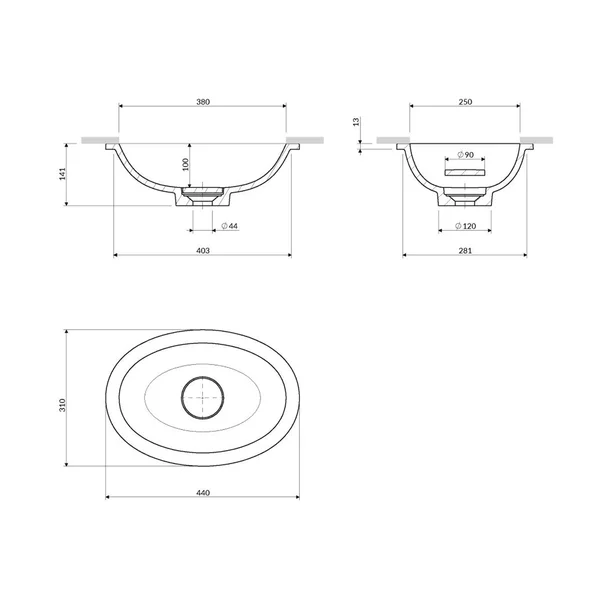 Lavoar sub blat Omnires Shell M+ finisaj alb mat 45 cm [7]