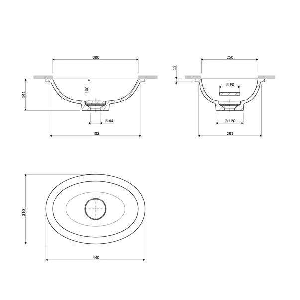 Lavoar sub blat Omnires Shell M+ finisaj dune bej mat 45 cm [7]