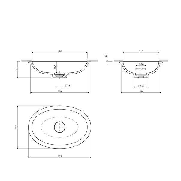 Lavoar sub blat Omnires Shell M+ finisaj gri cenusa mat 55 cm [7]