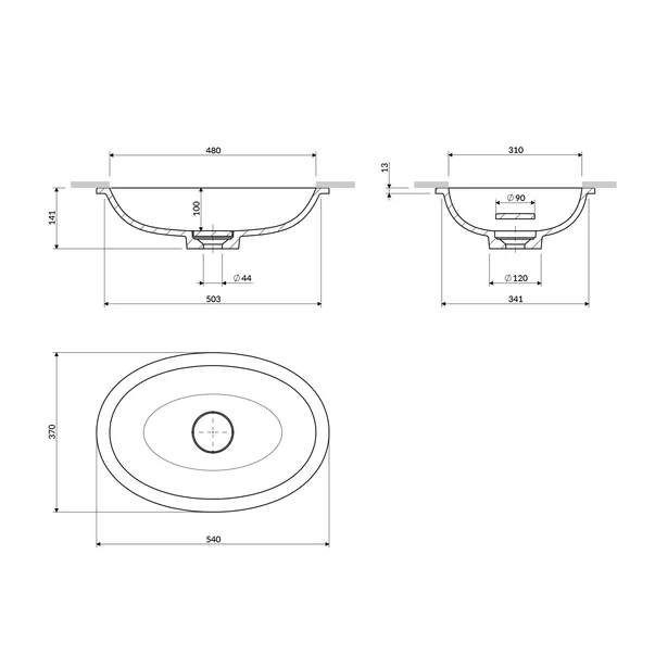 Lavoar sub blat Omnires Shell M+ finisaj alb mat 55 cm [7]