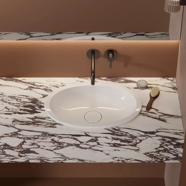 Obiecte Sanitare - Lavoar sub blat Omnires Shell M+ finisaj alb lucios 55 cm