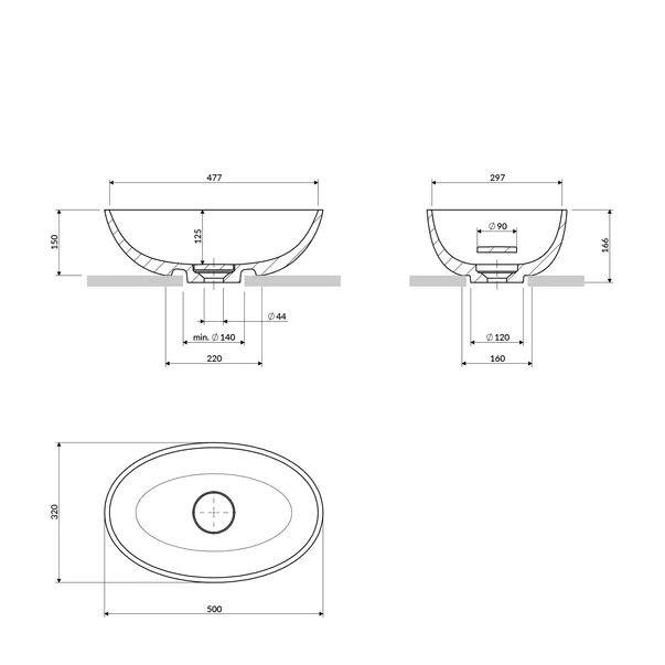 Lavoar pe blat Omnires Shell M+ finisaj negru lava mat 50 cm [3]