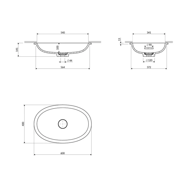 Lavoar sub blat Omnires Shell M+ compozit alb lucios 54x34 cm [3]