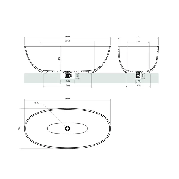 Cada freestanding Omnires Shell M+ negru mat 160x75 cm [4]