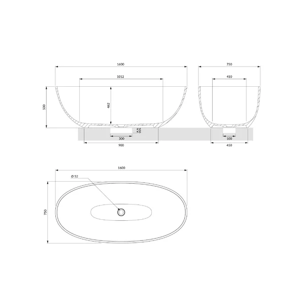 Cada freestanding Omnires Shell M+ alb mat 160x75 cm [4]