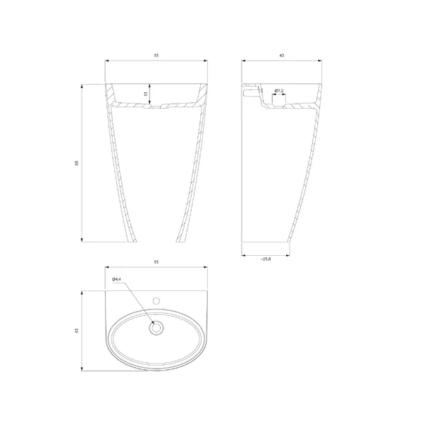 Lavoar freestanding Omnires Siena M+ alb 55 cm [3]