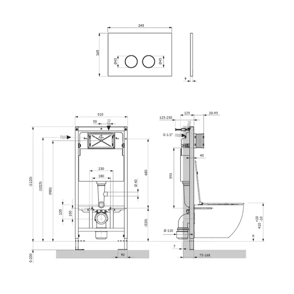 Rezervor incastrat Omnires StrongFrame pentru vas WC suspendat si clapeta de actionare Steel-R45 finisaj alama periata [4]