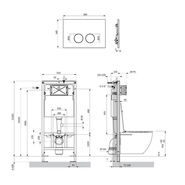 Set rezervor WC cu cadru Omnires StrongFrame cu spalare ECO si clapeta Minimal cupru periat [3]