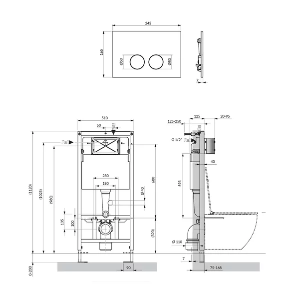 Set rezervor WC cu cadru Omnires StrongFrame cu spalare ECO si clapeta Minimal crom lucios [3]