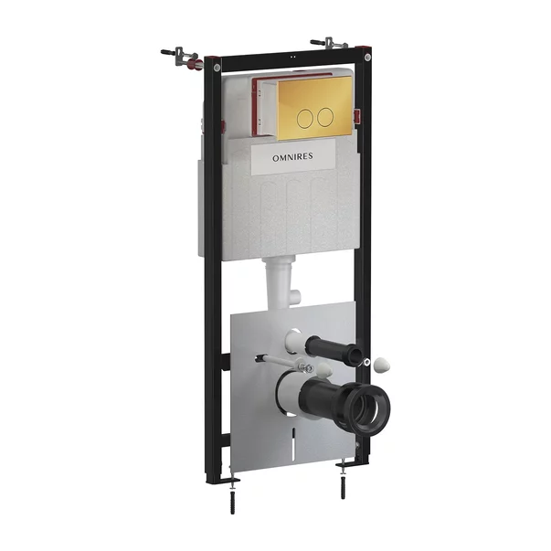 Rezervore incastrate - Set rezervor WC cu cadru Omnires StrongFrame cu spalare ECO si clapeta Minimal auriu lucios