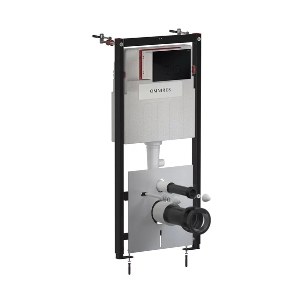 Rezervoare wc - Rezervor incastrat Omnires StrongFrame ECO pentru vas WC suspendat si clapeta de actionare Steel-R45 finisaj negru semimat