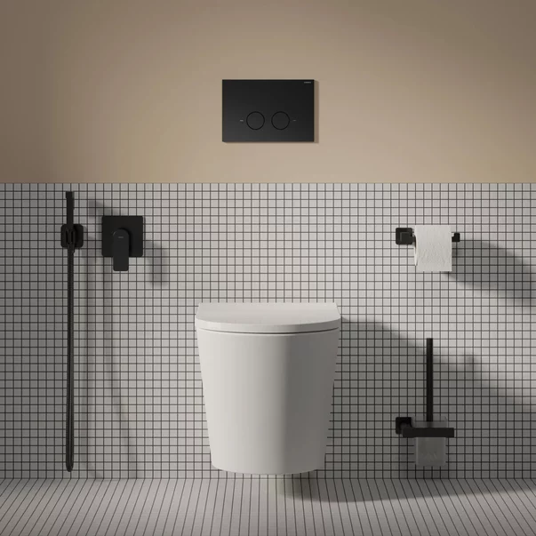 Rezervor incastrat Omnires StrongFrame ECO pentru vas WC suspendat si clapeta de actionare Steel-R45 finisaj negru mat [1]