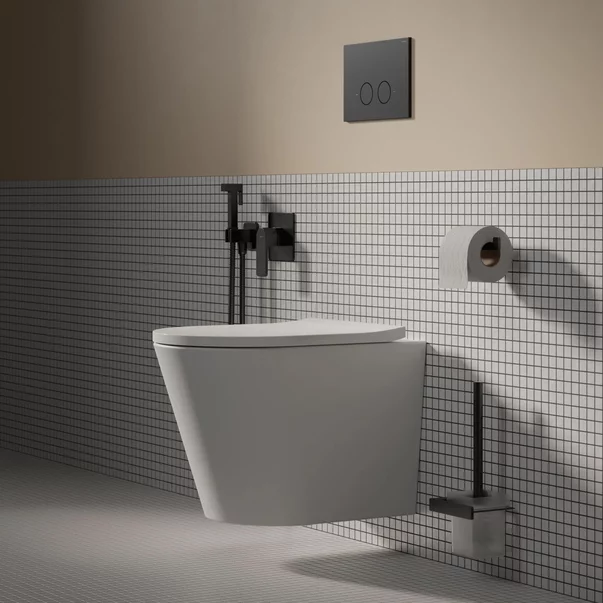 Rezervor incastrat Omnires StrongFrame ECO pentru vas WC suspendat si clapeta de actionare Steel-R45 finisaj negru mat [3]