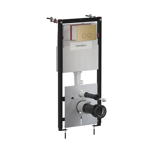 Rezervore incastrate - Rezervor incastrat Omnires StrongFrame ECO pentru vas WC suspendat si clapeta de actionare Steel-R45 finisaj bronz antichizat periat