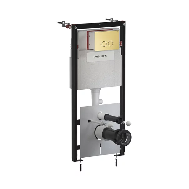 Rezervore incastrate - Rezervor incastrat Omnires StrongFrame ECO pentru vas WC suspendat si clapeta de actionare Steel-R45 finisaj alama periata