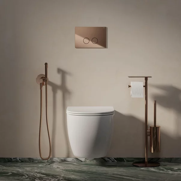 Rezervor incastrat Omnires StrongFrame ECO pentru vas WC suspendat si clapeta de actionare Steel-R45 finisaj cupru lucios [1]