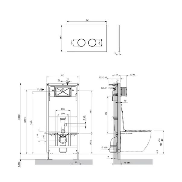 Rezervor incastrat Omnires StrongFrame ECO pentru vas WC suspendat si clapeta de actionare Steel-R45 finisaj cupru lucios [4]