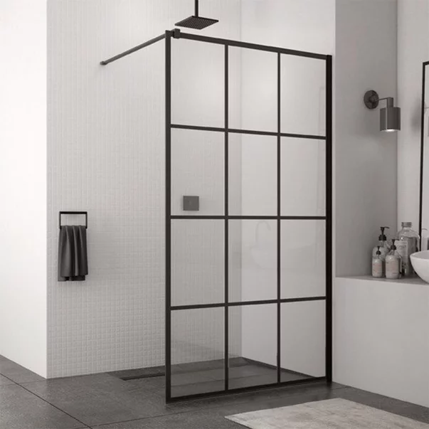 Paravan de dus tip Walk-in SanSwiss Easy STR4P Loft 75 negru mat 90x200 cm sticla securizata 8 mm [1]