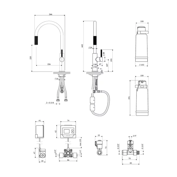 Baterie bucatarie cu dus extractibil Omnires Switch cu sistem filtrare apa finisaj alama periata [3]