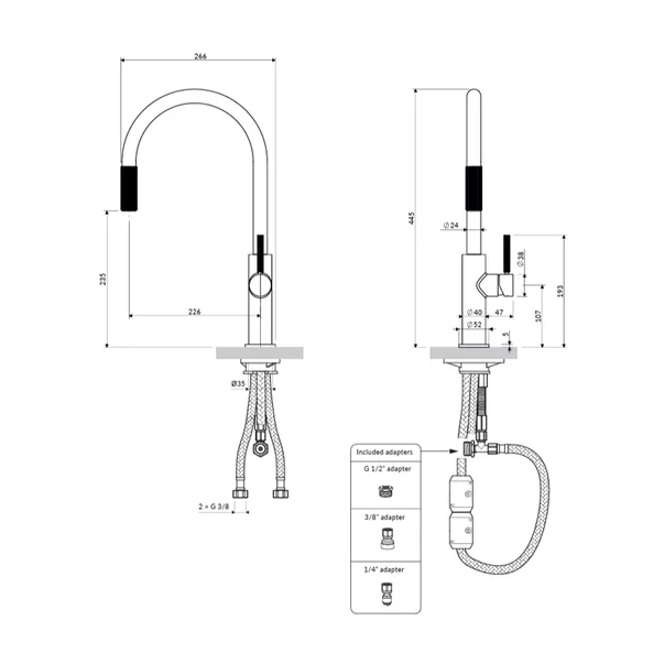 Baterie bucatarie cu dus extractibil Omnires Switch compatibila cu sistem filtrare apa finisaj grafit periat [3]