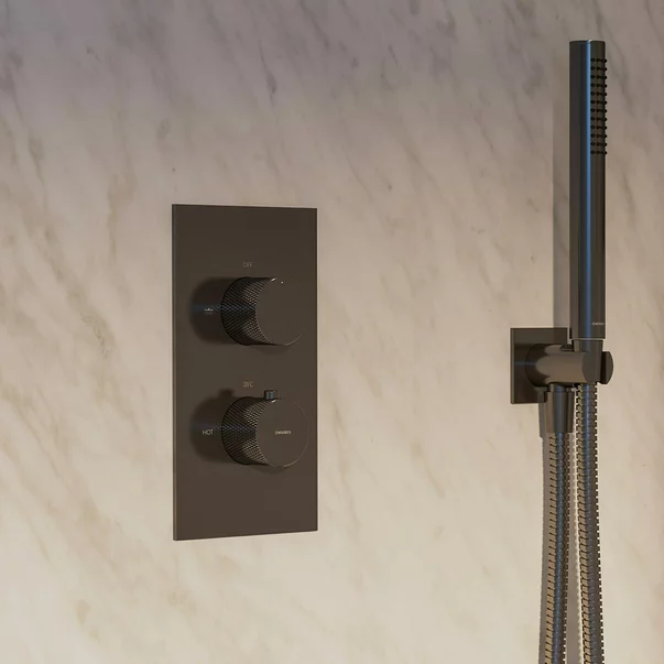 Sistem de dus incastrat cu baterie termostatata Omnires Contour antracit periat si para cu 1 functie [3]