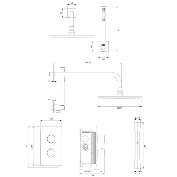 Sistem de dus incastrat cu baterie termostata Omnires Contour si para cu 1 functie [2]