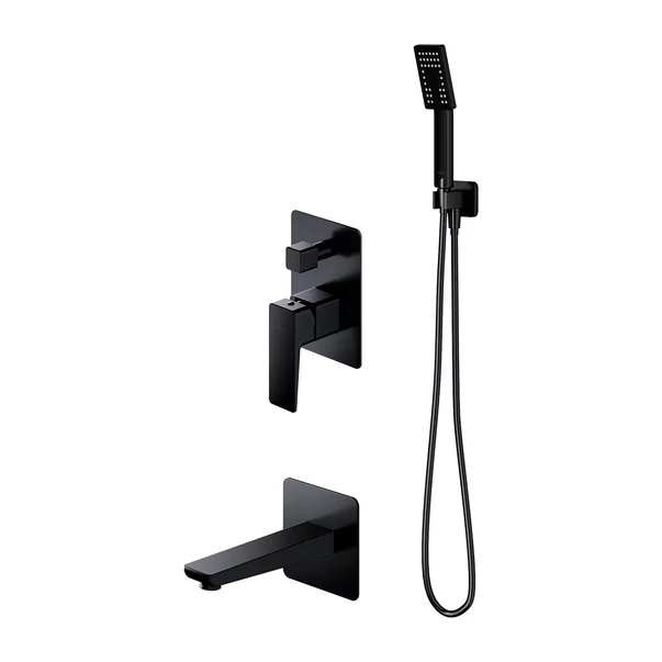 Baterii cada - Baterie cada - dus incastrata Omnires Parma negru cu corp ingropat si set de dus
