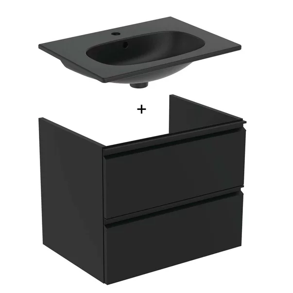  Dulapuri baie - Set dulap suspendat si lavoar Ideal Standard Tesi negru mat 60 cm