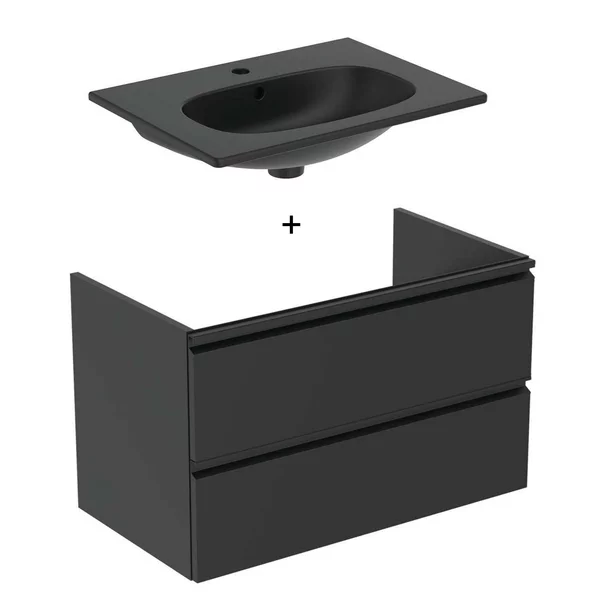  Dulapuri baie - Set dulap suspendat si lavoar Ideal Standard Tesi negru mat 80 cm