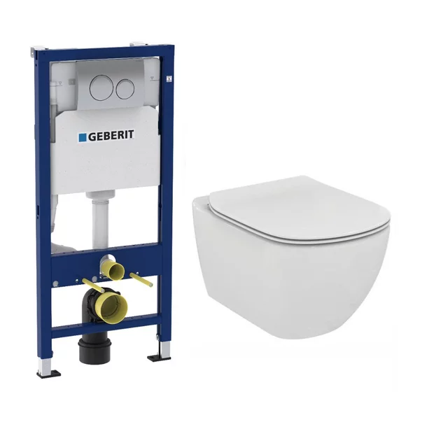 Vase wc suspendate - Set vas wc suspendat Ideal Standard Tesi AquaBlade cu capac clapeta si rezervor Geberit Duofix Delta Plus